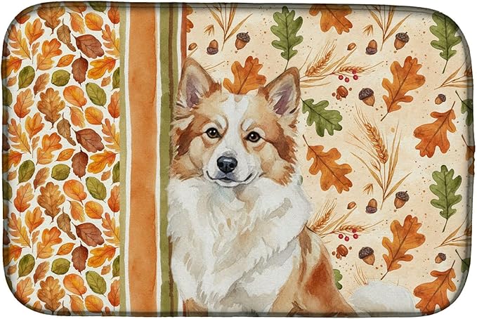 Caroline's Treasures Tan Icelandic Sheepdog Heirloom Fall Dish Drying Mat Absorbent Dish Drying Mat Pad for Kitchen Counter Dish Drainer Mat for Countertop, 14 x 21", Multicolor