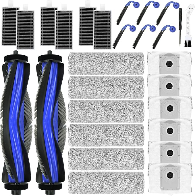 Replacement Parts Accessories Compatible with ECOVACS DEEBOT X9 PRO Omni/ X9 PRO Robot Vacuum (2 Roller Brushes + 6 Mopping Cloths + 6 Filters + 6 Side Brushes + 6 Dust Bags) (X9 PRO Omni/X9 PRO kits)