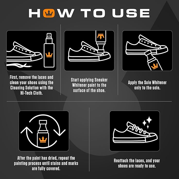 Sneaker Whitener Kit – All-in-One Shoe Whitening & Cleaning Set with Sneaker Paint, Sole Paint, Cleaner Solution & Hi-Tech Microfiber Cloth – Restores White Sneakers & Covers Scuffs