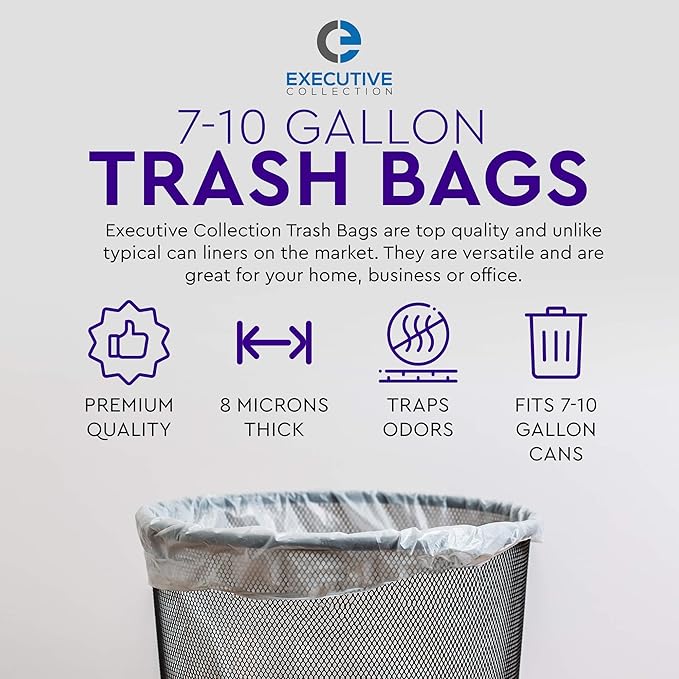 Clear 7-10 Gallon Trash Bags, 500 Bulk Pack - Medium Size Garbage Bin Liners for Office, Bedroom and Kitchen Wastebasket Cans - by Executive Collection