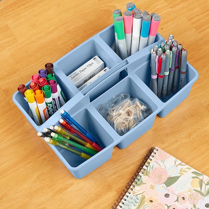 ECR4Kids 6-Compartment Large Plastic Caddy, Multipurpose Organization, Earthtone, 6-Pack