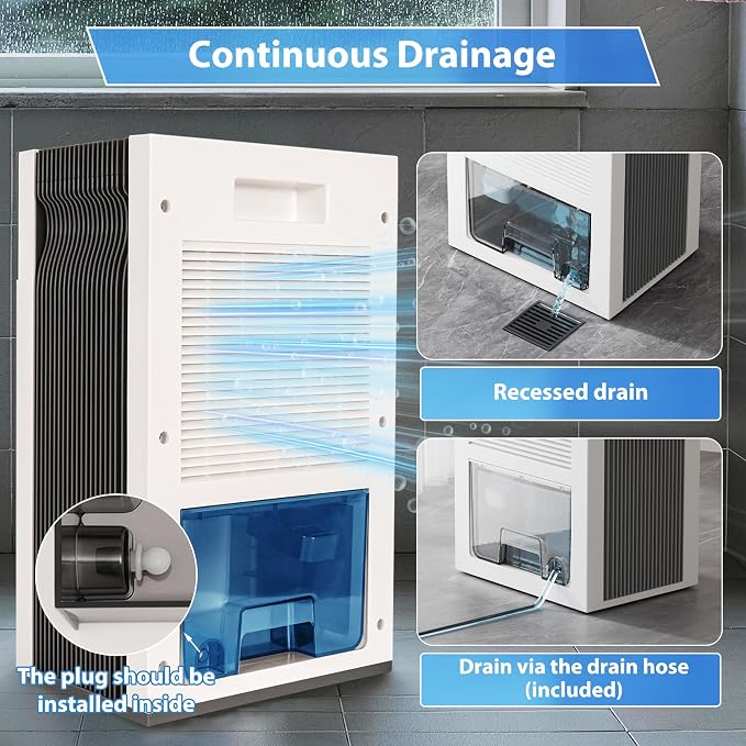Small Dehumidifier with Drain Hose for Home | 66 OZ Water Tank, Quiet Sleep Mode, 3/6/9/12H Timer, Auto Shut-Off, Portable Mini Dehumidifiers For Bedroom Up to 650sq ft