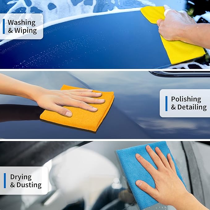 Microfiber Cleaning Cloth, 100 Pack Cleaning Rags Microfiber Towel Bulk Absorbent Lint-Free Wash Cloths, All-Purpose Towels for Cars, Shop, Automotive, Garage, Home and Kitchen 11.5"*11.5"