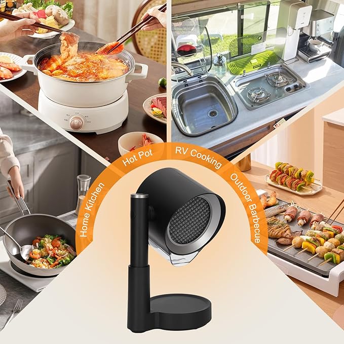 Portable Range Hood, 2026 Upgraded Desktop Exhaust Fan with 3 Filter System, Countertop Range Hood 3-Speed, Angle-adjust, Low Noise, Detachable Filter & Oil Collector, Washable, for BBQ, Hot Pot, RV