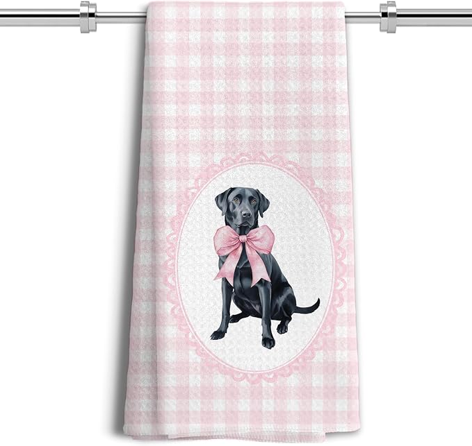 Coquette Pink Bow Black Labrador Retriever Gifts Kitchen Hand Towels for Bathroom，Black Lab Gifts,Coquette Pink Labrador Retriever Dog Girly Bathroom Kitchen Decor,16x24 Inch