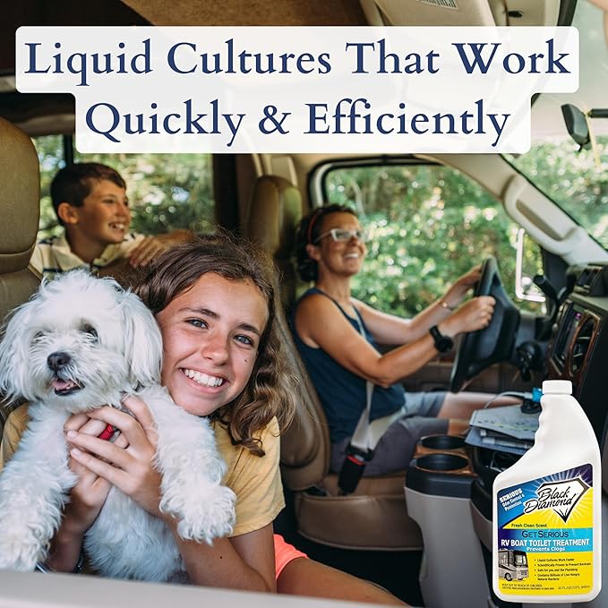 GET SERIOUS RV, Boat, Camper Chemical Toilet Holding Tank Treatment and Deodorizer. Works Faster Than Tablets or Packs in Grey and Black Water. Concentrated Stress Relief Fragrance. Eliminates Smells