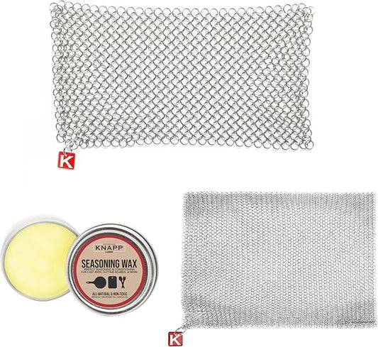 Cast Iron Care Kit: 9"x6" Scrubber, Wax, 6" Bonus Scrubber