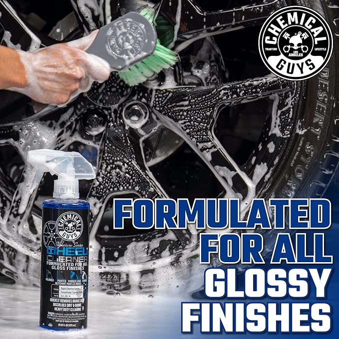 Chemical Guys CLD_203_16 Signature Series Wheel Cleaner For All Gloss Finishes 16 fl oz + Acc_B01 Gerbil Wheel and Rim Brush + ACCG08 Wheelie All Exterior Surface and Wheel Brush