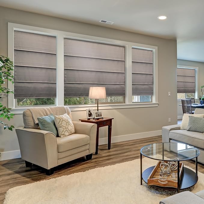 Chicology Cordless Roman Window Shade, Ridgewood Dark Elm, 39" W x 72" H | Cordless Child-Safe, Room Darkening UV, Inside/Outside Mount, True-to-Size No Cut, Rich Textured Fabric, Spot-Clean Care Only