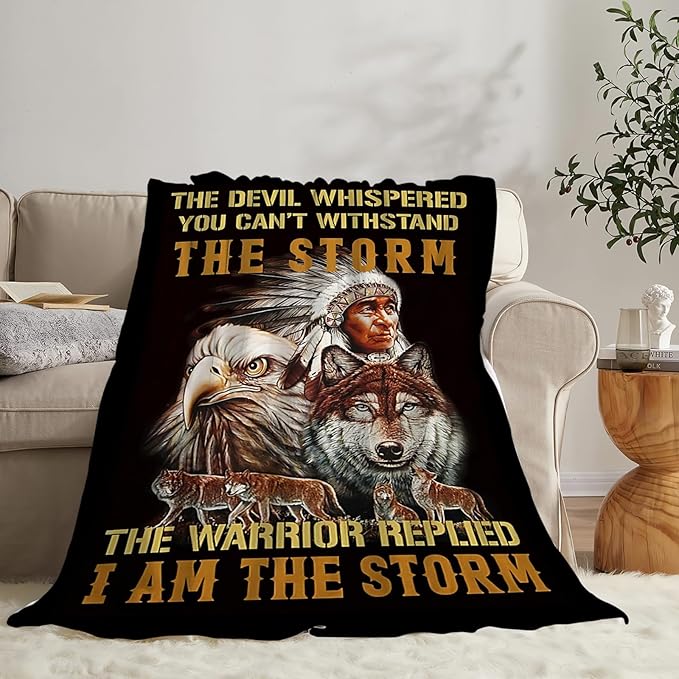 Tijuboni Native American Throw Blanket Indian Wolf Eagle Gifts for Women Men Girls Boys Kids Adults Soft Flannel Fleece Blanket for Couch Sofa Bed Home Decor 50"x60"