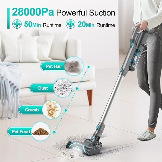 280W Cordless Vacuum Cleaner for Home, Powerful Stick Vacuum with 45min Runtime,Rechargeable Wireless Vacuum for Hardwood Floor Carpet Pet Hair