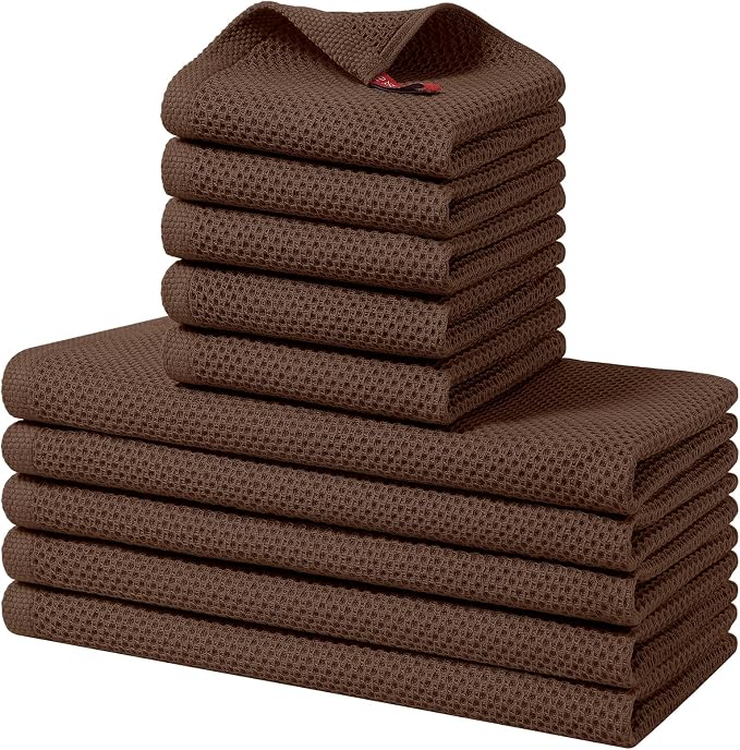 Homaxy 100% Cotton Kitchen Towels and Dishcloths Set, 12 x 12 Inches and 13 x 28 Inches, Set of 10 Bulk Kitchen Towels Set, Ultra Soft Absorbent Dish Cloths for Washing Dishes, Coffee