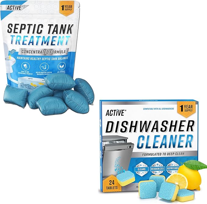 ACTIVE Dishwasher Cleaner And Septic Tank Treatment Pods Bundle - Includes 12 Month Supply Dishwasher Deodorizer & Septic Tank Treatment Pods