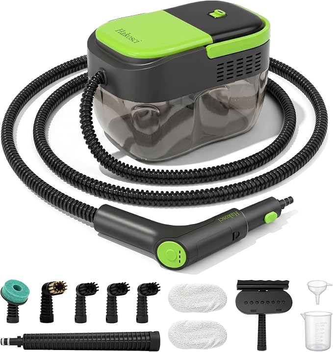 1500W Portable Steam Cleaner,10s Heat-Up,3-Level Adjustable Handle, 1.69 Quarts Large Tank,11 Pcs Accessories, Heavy Duty Steamer for Home Dirt, Grout, Floor, Grease,and Car Detailing