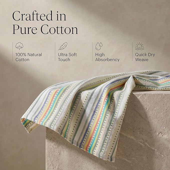 Urban Villa Kitchen Towels 100% Cotton Dish Towels for Kitchen(Set of 6)20”x30” Dish Cloths Highly Absorbent Kitchen Linen Set with Hanging Loop Perfect for Drying Dishes Cleaning Towels-Beige Stripes
