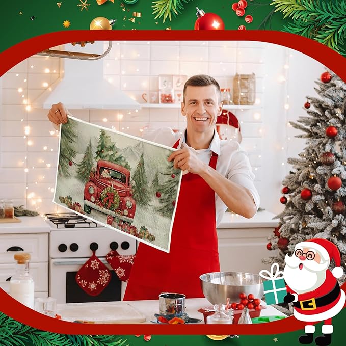 Meanplan Set of 6 Christmas Dish Drying Mats for Kitchen Counter Absorbent Vintage Kitchen Accessories Farmhouse Cottage Table Mats Washable Drainer Draining Pad for Xmas Decoration Winter 24"x 16"