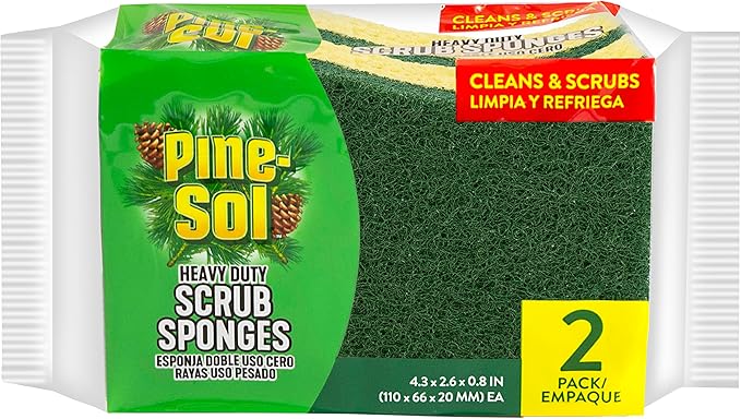 Pine-Sol Heavy Duty Scrub Sponges for Cleaning | Dual-Sided Dishwashing and Scouring Pad | Kitchen Supplies for Washing Dishes, Pots, Pans, 2 Pack