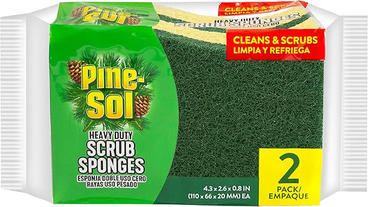 Pine-Sol Heavy Duty Scrub Sponges for Cleaning | Dual-Sided Dishwashing and Scouring Pad | Kitchen Supplies for Washing Dishes, Pots, Pans, 2 Pack