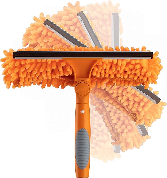 1.5-to-4 ft Cobweb Duster & Window Squeegee with Extension Pole // Spider Web Cleaner Cobweb Brush for Outdoor & Indoor Web Cleaning // Lightweight & Sturdy Telescopic Pole
