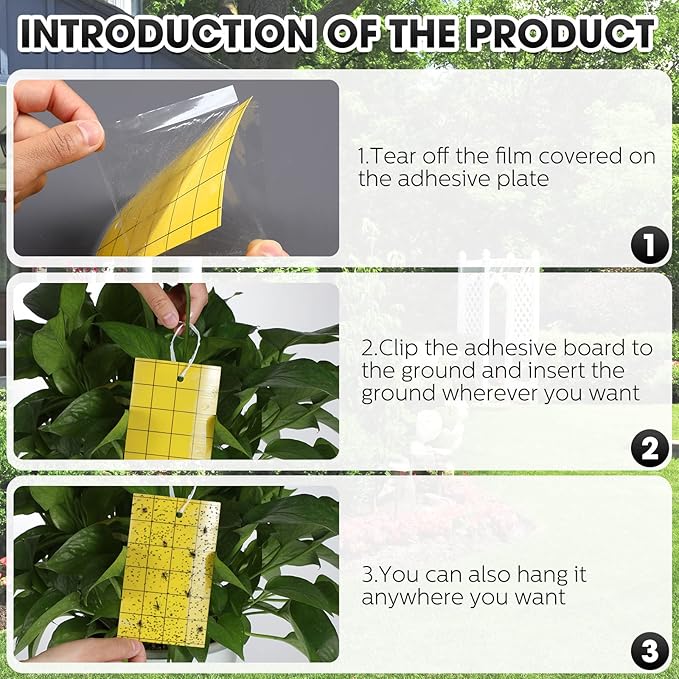 Qualirey 50 Pcs Sticky Trap for Gnats 3 x 5'' Dual Side Sticky Fruit Fly Trap with Tie Plant for Flying Insect Fungus Bugs Flying Catcher for Indoor (Yellow)