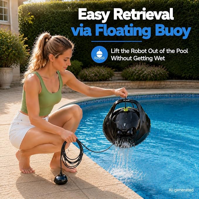 Pooloob PF1 Pro Pool Robot Vacuum with Floating Buoy & Tether, for Daily Clean Pool Maintenance Cleaner, Not for Initial or Deep Cleaning, Floor Only Cleaning for All Flat-Floor Above/In Ground Pools