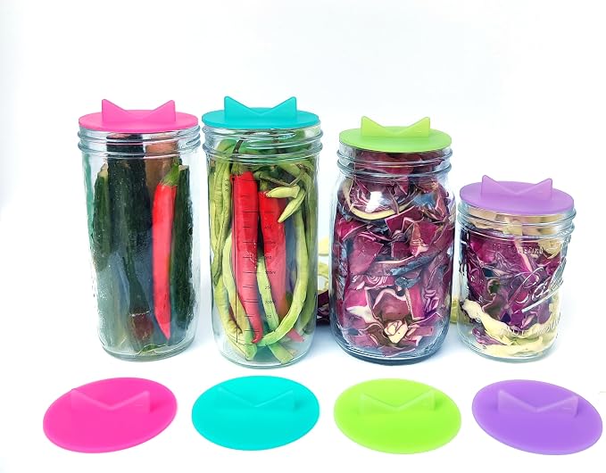 Mason Jar Fermentation Kit, Sauerkraut pounder + 4 Glass weight and 8 Fermentation Airlock Lids for Wide Mouth Mason Jars Excluding steel rings and bottles(AirLock+Glass weight+pounder)