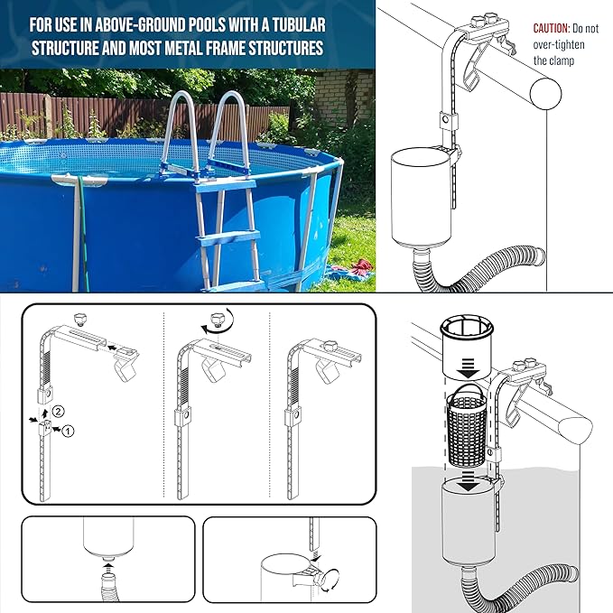 U.S. Pool Supply Pool Skimmer - Above Ground Pool Skimmer, Floating Surface Skimmer, 5 Adapters, Pool Accessories - Clean Dirt Basket, Wall Mount, Attach to Inflatable Collars, Tubular, Metal Frames