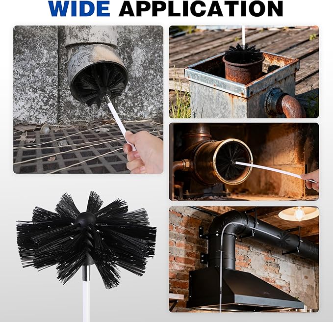REDCAMP 33.6 Feet Chimney Sweep Kit, Dryer Vent Cleaner Kit with 25 Flexible Rods, 4/6 in Brush Heads for Easy Cleaning, Chimney Cleaning Kit for Efficient Fireplace Sewage Pipe Maintenance