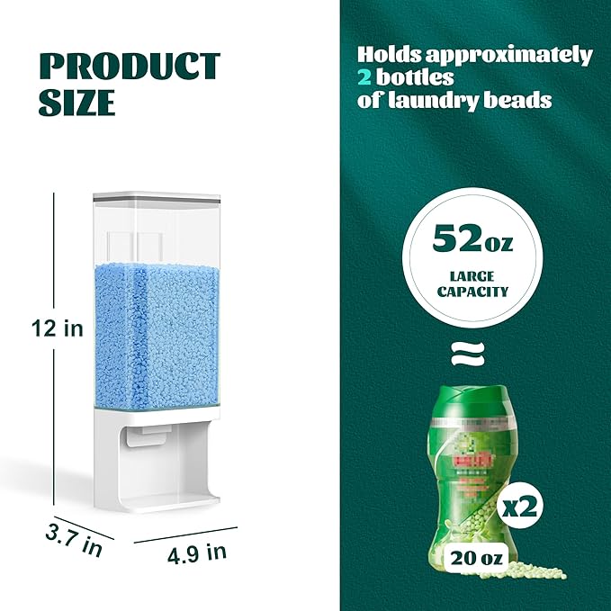 52.5 OZ Laundry Detergent Dispenser/Wall-Mounted Scent Booster Beads Dispenser for Laundry Room Storage, Suitable for Softener Beads/Sea Salt/Rice Dispenser/Sprinkles/Solid Grain Organize