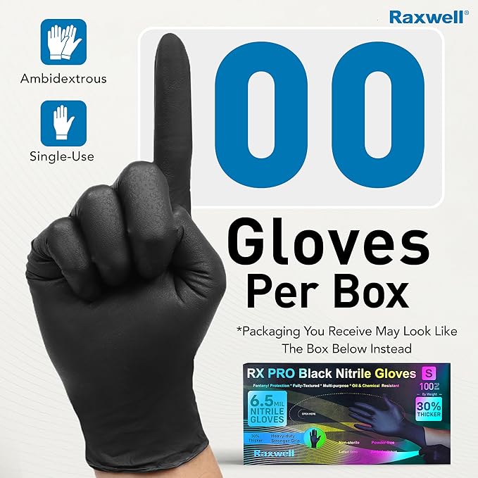 Raxwell Disposable Nitrile Gloves - Food Grade Heavy-Duty Puncture Resistant Black Gloves for Cooking & Food Service
