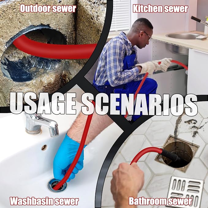 50FT Sewer Jetter Kit for Pressure Washer 5800PSI,1/4" NPT Drain Jetter Hose with 1/4" Quick Plug，3 Sewer Jet Nozzles，Spanners Teflon Tape Gloves and Spray Nozzle for Cleaning