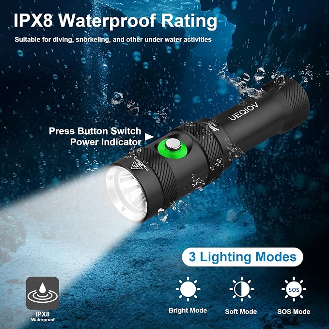Diving light 4000 lumens with SOS signal diving flashlight, spotlight flashlight, underwater diving light IP68 waterproof, suitable for 150 meters night diving, cave diving, and scuba diving equipment