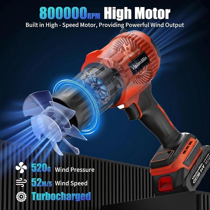 Handheld Leaf Blower, Leaf Blower Cordless with Brushless Motor, 24V Electric Blower with 2×4.0Ah Batteries, 2 Nozzles & Variable Speed, 2.2 lbs for Yard, Car, Dust & Snow Cleaning (Red)