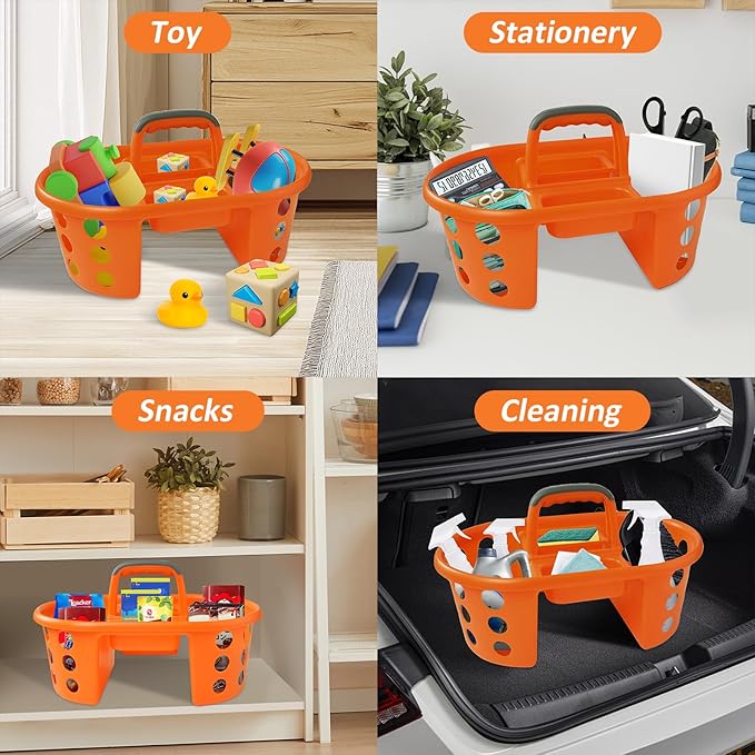 SIMPLYKLEEN Large Shower Caddy Portable 2PC - Made in USA Plastic Jumbo Size Dorm Storage Candy Tote with Handle Shower Organizer for Bathroom, Pantry, Kitchen, College Dorm, Orange