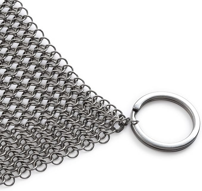 Barebones Fine Stainless Steel Cleaning Mesh Scrubber - Cast Iron Cleaner - Grill Accessories, Scrub Brush, Cast Iron Brush, Chainmail Skillet Cleaner