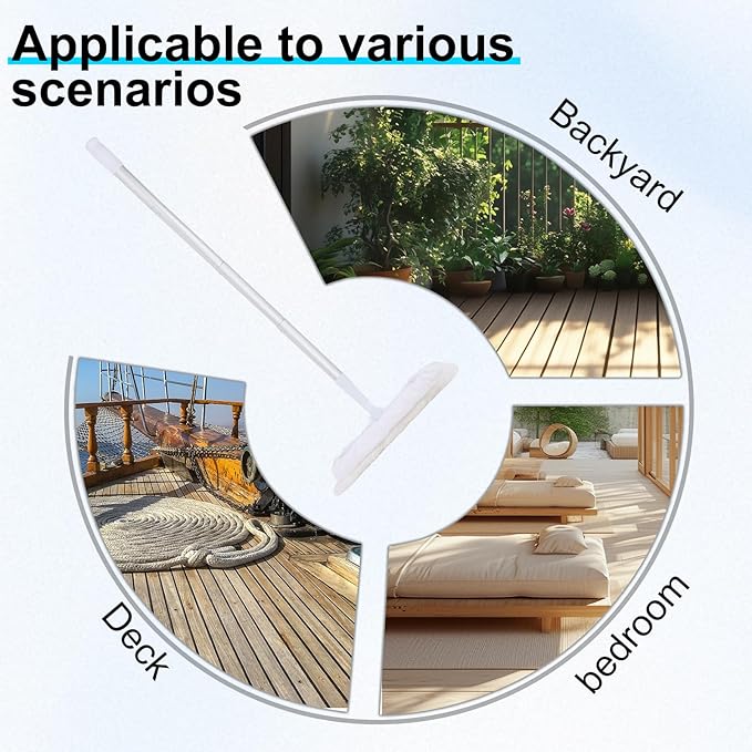 360° Adjustable Lambswool Applicator Kit, Extendable Lambskin Deck Stain Applicator with 4 Lambs Wool Refill Pads,Wood Stain Applicator for Wood Deck,Fence,Floor Wax Staining