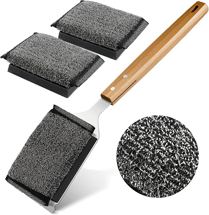 Grill Brush Bristle Free with 2 Replacement Head, Safe Grill Cleaner Brush for Outdoor Grill, BBQ Grill Cleaning Brush Kit Fits for Cast Iron Stainless Steel Grates, Gifts for Men, Dad