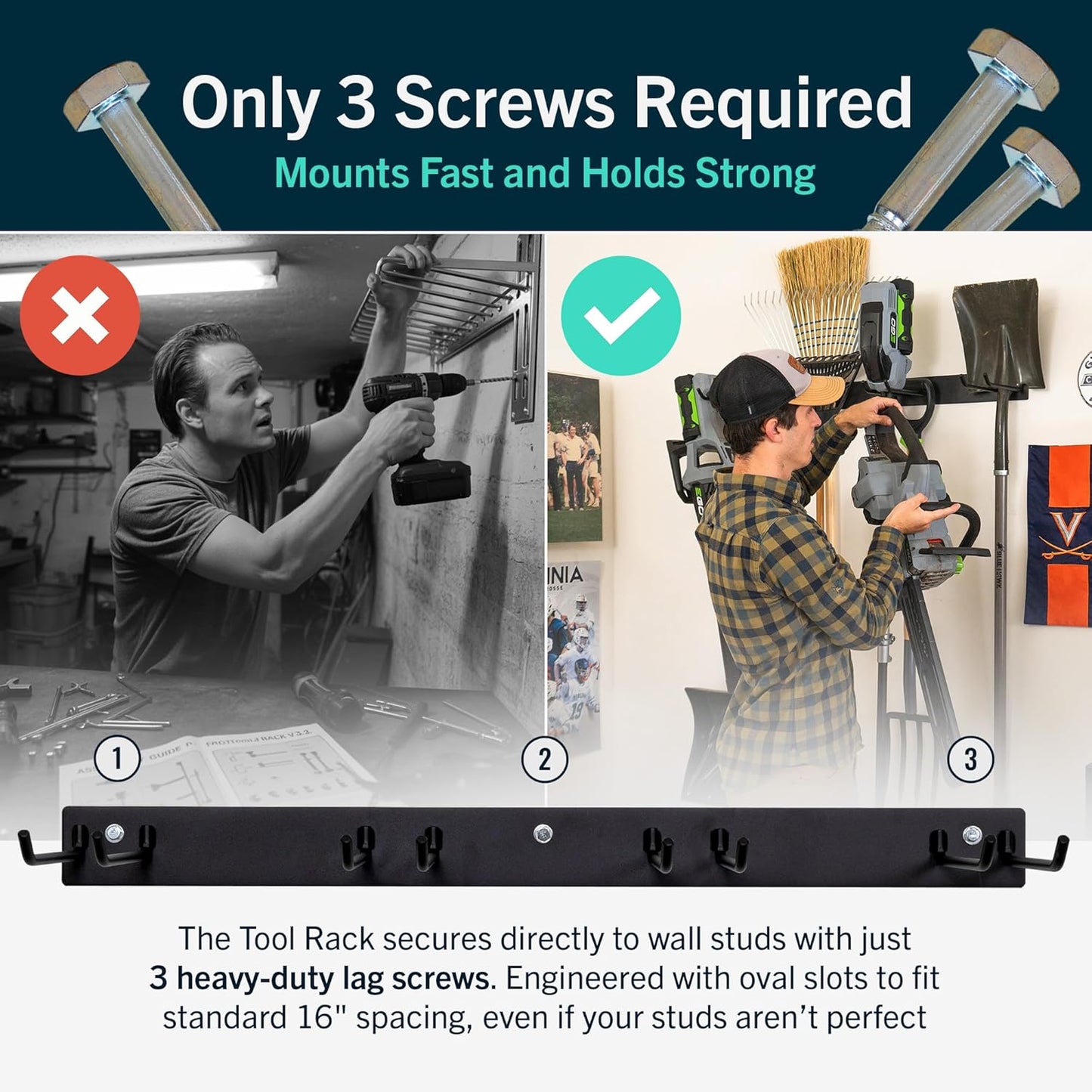 StoreYourBoard Wall-Mounted Rack With 4 Garage Hooks – Heavy-Duty Steel Holder Garage & Garden Storage for Shed, Workshop, or Home Organization – For Rakes, Shovels, Tools & More – 2 Pack, Black