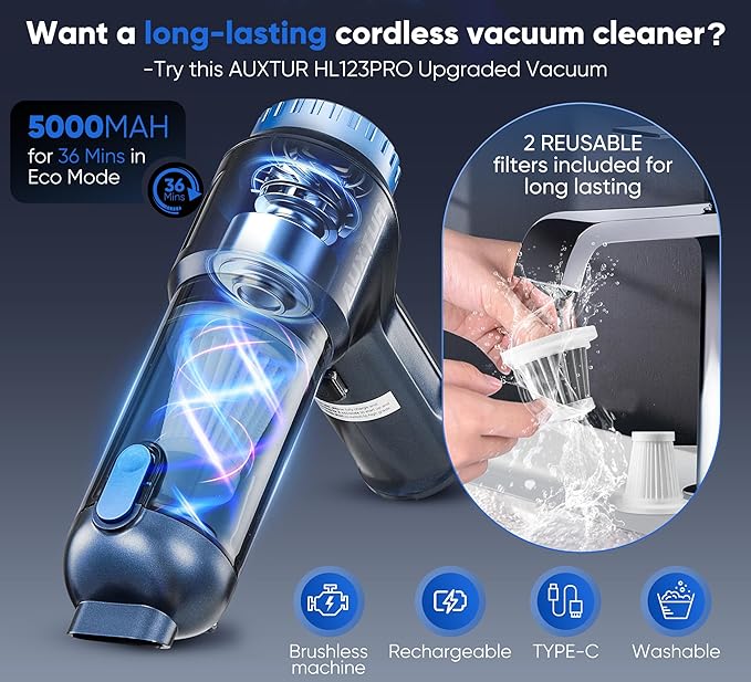 Car Vacuum Cordless, 3 in 1 Handheld Vacuum with Brushless Motor in 14000PA Powerful Suction, Mini Vacuum Cleaner with One-Touch Empty&2 Washable Filters, Portable Air Duster for Home, Desktop
