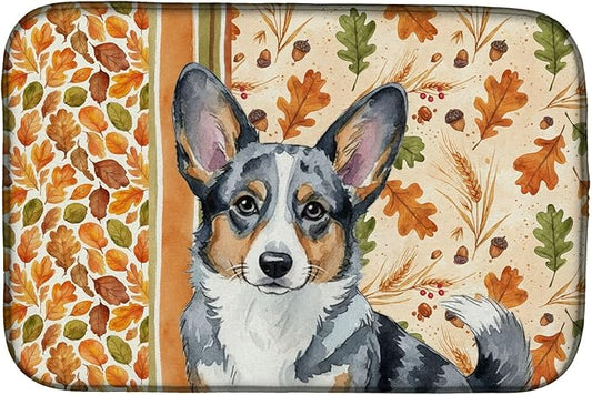 Caroline's Treasures Blue Merle Cardigan Welsh Corgi Heirloom Fall Dish Drying Mat Absorbent Dish Drying Mat Pad for Kitchen Counter Dish Drainer Mat for Countertop, 14 x 21", Multicolor