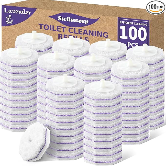 100 Count Toilet Bowl Wand Refills, Disposable Toilet Cleaner Refills, Disposable Wand Heads Compatible with Clorox and the Most Toilet Brushes,Lavender