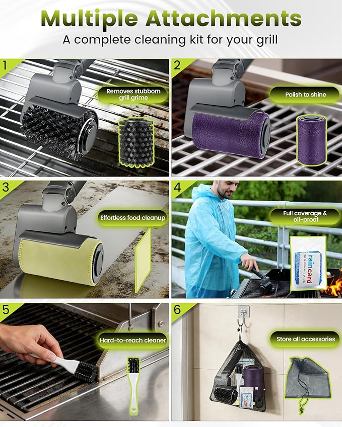 3-in-1 Electric Grill Brush for Outdoor Grill, Cordless Rechargeable BBQ Grill Cleaning Brush with Adjustable 3 Speeds,1.5HR Runtime, IPX7 Waterproof, Heat Resistant - Valentine Gifts for Men