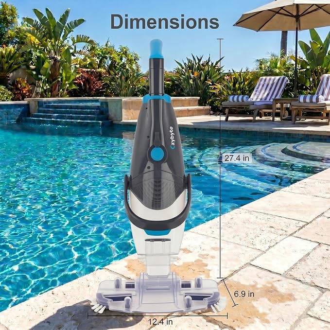 Handheld Pool Vacuum Cleaner, Rechargeable Pool Bottom Cleaner with Strong Suction, 1 H Runtime,for Above Ground/Inground Pools, Spas and Hot Tubs, Grey