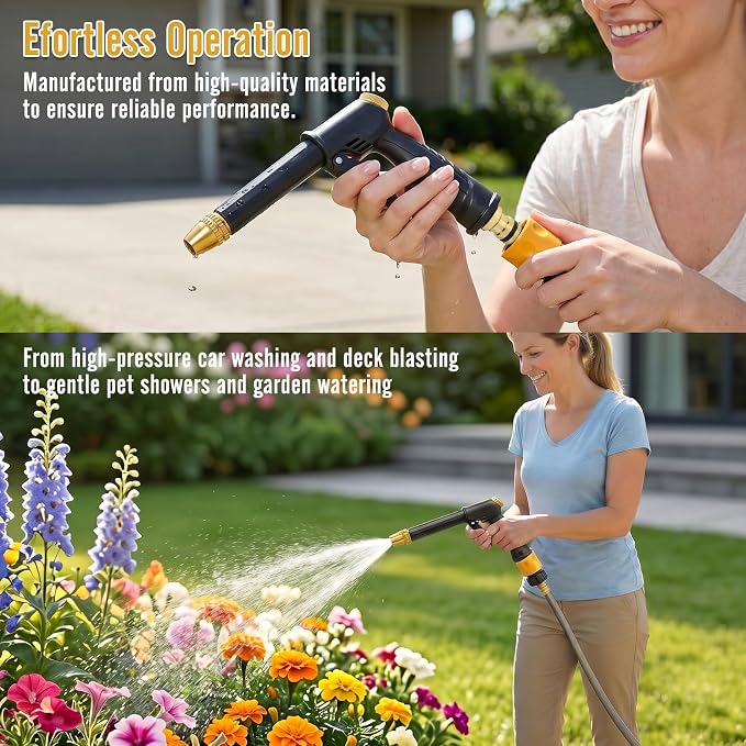 2026 high pressure hose nozzle, portable high pressure water gun with 4 Adjustable Jet Nozzle, pressure washer nozzle, power washer hose attachment for garden Patio Cleaning