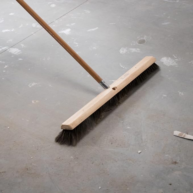 Wide Block Horsehair Broom, Concrete, 24 Inch, Natural Horsehair, Wide Wood Block, Brush, Assembled in USA, 6442