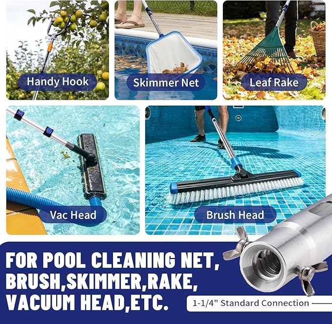 Telescopic Pole 16 FT Aluminum Extension Pool Tool with Flip-Lock Equipped with Universal Accessories, Telescoping Pole for Cleaning, Dusting and Painting