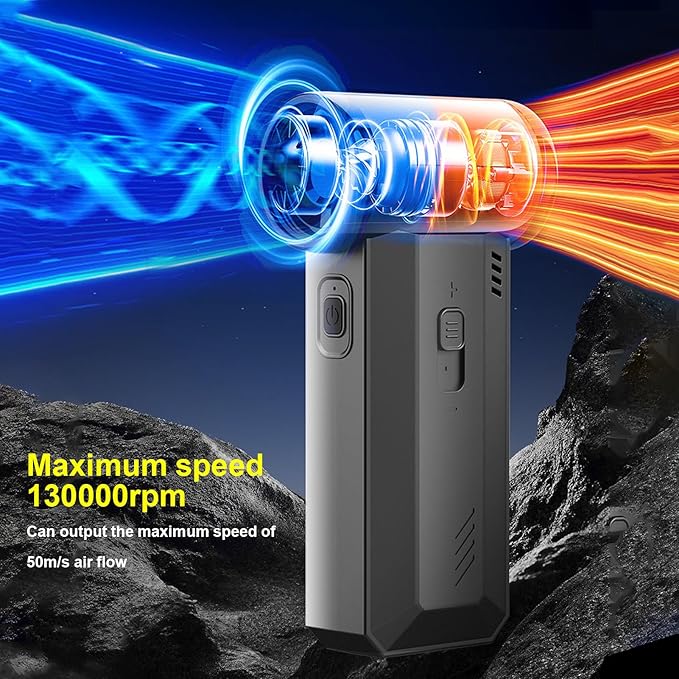 Compressed Air Duster, Dry Blower, Handheld Dust Cleaner 130000RPM Adjustable Speeds, 2 in 1 Electric Air Duster for Outdoor Cars Computers Keyboards