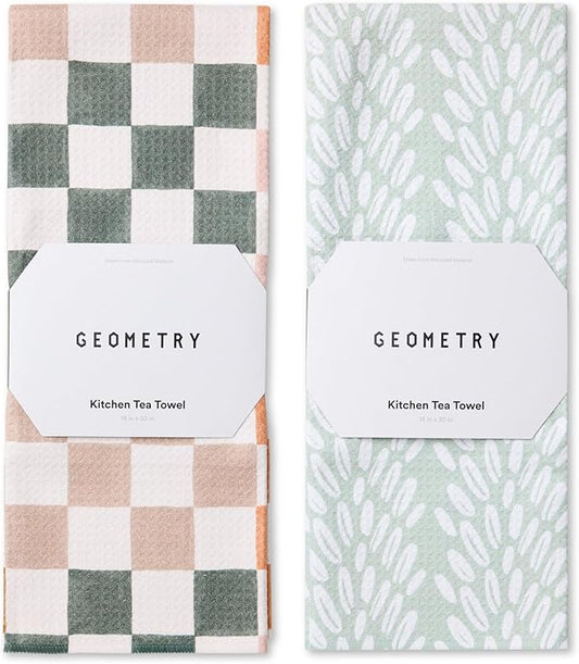 GEOMETRY Kitchen Tea Towels - Quick Dry Microfiber Dish Towels for Kitchen Checkmate CA, 18" x 30" 2-Pack