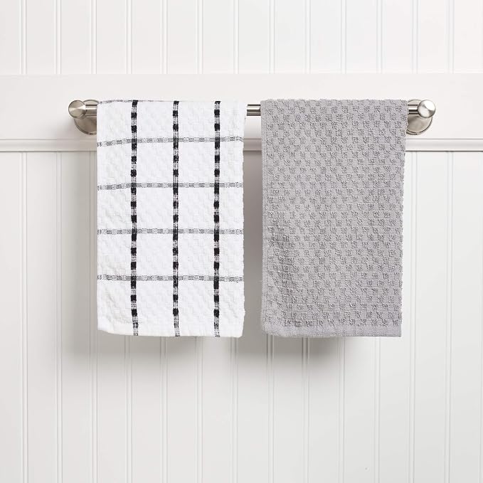 Kitchen Towels - Dish Towels and Dish Cloths - Hand Towel and Dishcloths Sets - 100% Soft Ring Spun Combed Cotton - Great for Cooking in Kitchen or Household Cleaning - Size 15" x 25" (Grey, 12)