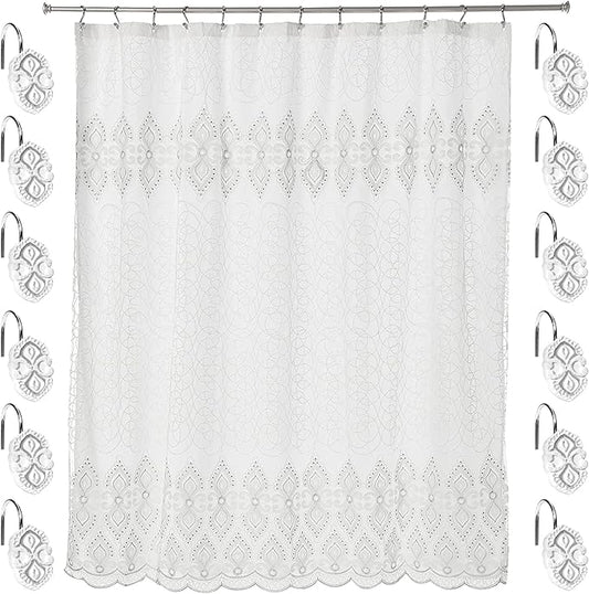 Zahari Home Monaco Bathroom Shower Curtain Set - 13pc Classic Luxury Contemporary Design with 12 Hooks